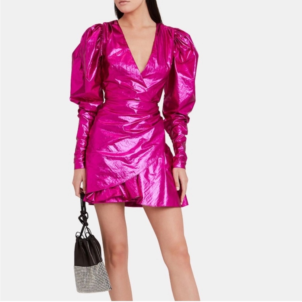 Rotate By Birger Christensen Number 24 Metallic Pink Party Mini Dress Fuchsia 8